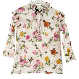 Gucci Girls Cottagecore Spring Ruffled Long Sleeve Bee Floral Printed Blouse 4 - Picture 1 of 9