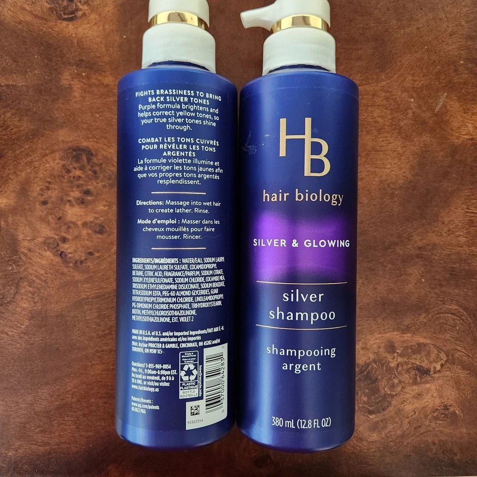 Champú 2PK Hair Biology plateado y púrpura brillante para plata y gris 12,8 oz Foto 1 de 4