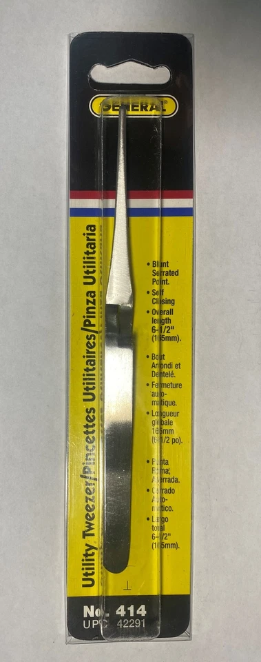 General Tools 414  6-1/2" Blunt Serrated Reverse-Action Utility Tweezers - Image 1 of 1