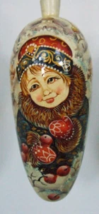 Exclusive Russian Christmas Ornament Hand Painted Tear Drop Shape Girls in Dress - Picture 1 of 3