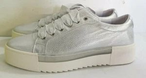 DSS# Bronx Metallic Leather Lace Up Flat Form Trainers Silver Size EU 41  - Picture 1 of 7