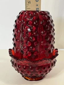 Vintage Fenton Ruby Red Amberina Glass Hobnail Fairy Lamp - Picture 1 of 6