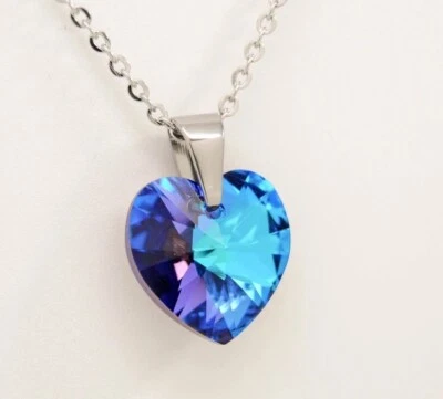 Женщин ожерелье сделано с Swarovski кристалл синий сердце подарок 18K белое золото заполненное - Изображение 1 из 4