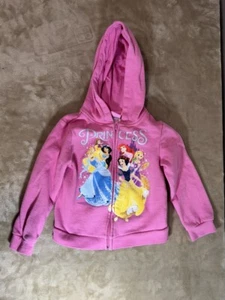 Disney Princesses Girls Hooded Zip Up Sweater Size 4t Pink - Picture 1 of 3
