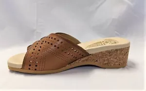 Sandalia para mujer Worishofer 251P cuero bronceado cuña deslizable EE. UU. 8.5 EU 39 - Imagen 1 de 3