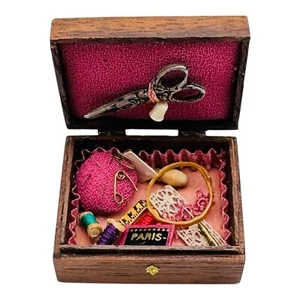 Artisan Joan Helton Dollhouse Miniature Doll Sewing Box SIGNED 1985 RARE - Picture 1 of 10