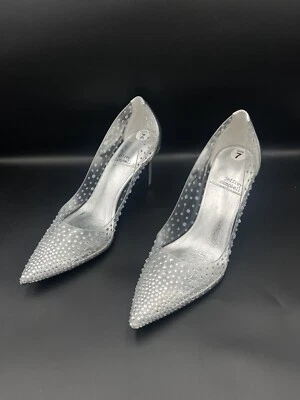 Zapatos de salón Jeffrey Campbell cristalinos plateados transparentes para mujer 7 NYE $175 Foto 1 de 4