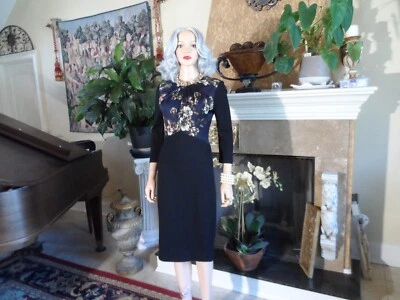 Vestido Jason Wu Negro Multi Midi con Detalle Panel Plisado Floral Frontal Talla 4 Foto 1 de 4