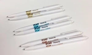 Custom Printed White Click Pens with Gold, Rose Gold or Aqua Imprint & Your Text - Picture 1 of 7