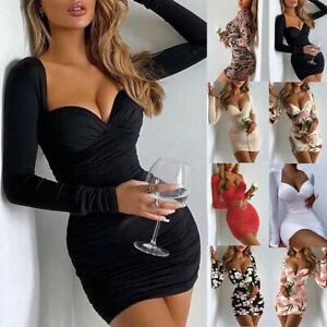 Women Sexy Bodycon Mini Dress Ladies Evening Party Clubwear Dresses Gown Size 14