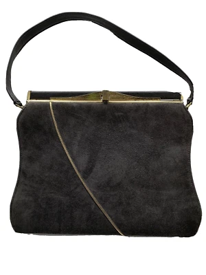 Bolsa pinup vintage 50’s 60’s Life Stride Spectator cinza escuro camurça couro simulado - Imagem 1 de 4