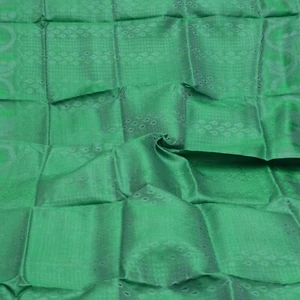 Vintage Green Dual Tone 100% Pure Silk Woven Sari Remnant 5YD Craft Fabric Scrap - Picture 1 of 4