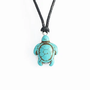 2 X Turquoise Turtle Charm Pendant Choker Necklace with Black Cord - Picture 1 of 3