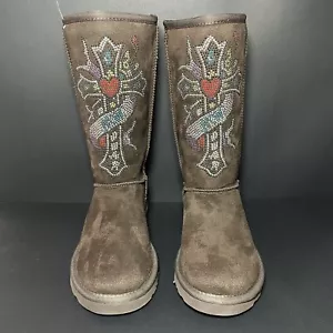 Montana West Faux Fur Lined Suede Boots Women’s Size 6 Cross Coffee Brown - Picture 1 of 12