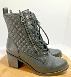 WHITE MOUNTAIN Womens Black Quilted Lace Up Heeled Dorset Combat Boots SZ 8 M - Picture 1 of 11