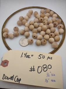 1/2" Dia. 1/8" hole Unfinished Wood Round Ball Dowel Cap 50pc Packs Lot #DC06 - Picture 1 of 2