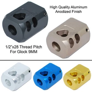 Anodized Aluminum 9MM 1/2x28 TPI Muzzle Brake For G17 G19 G26 - Picture 1 of 25