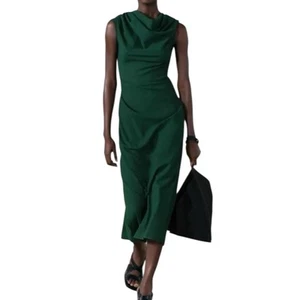 ZARA grünes DRAPIERTES ETUIKLEID Midi Gr. Small neu mit Etikett Wollmischung - Bild 1 von 11