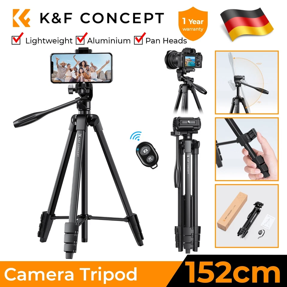 K&F Concept Handy Stativ 152cm Leichtes Stativ Tripod für DSLR Canon Nikon Sony - Bild 1 von 4