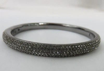 Nadri Bracelet Gunmetal Hinged Bangle Clear Pave Crystals - Image 1 of 4