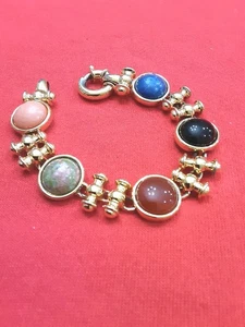 JOAN RIVERS Bracelet Chunky Multicolor Cabochon Gold Tone 8.5 Inch - Picture 1 of 11