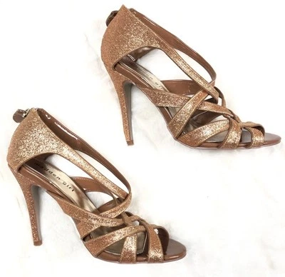 Madden Girl Digitt Heels Women’s 7 1/2 Gold Sparkles Stiletto Strappy - Image 1 of 4