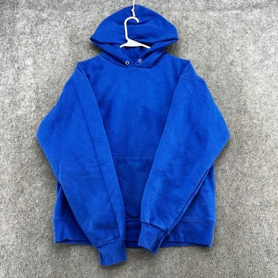 VTG Blank Sweater Mens M Blue Boxy Logo Pocket Fleece Sweatshirt Hoodie 90s - Image 1 of 4
