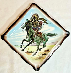 VTG MCM Ceramic Ashtray Native American Horse 7.5” 1950s Olimco Japan Retro - Picture 1 of 7