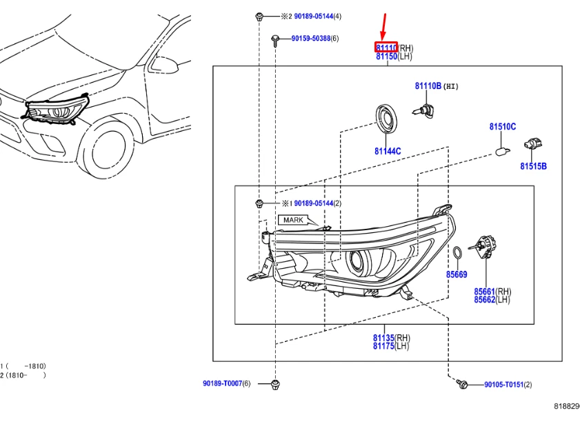 TOYOTA HILUX MK8 Scheinwerfer vorne rechts LHD 811100K792 NEU ORIGINAL