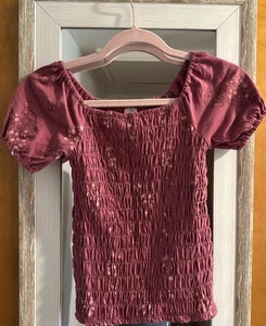 THERE ABOUTS Girls Blue Smocked Off Shoulder Shirt Top Size S 7/8 Boho Peasant - Picture 1 of 5