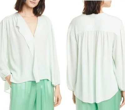 VINCE Shirred Long Sleeve Silk Blouse Color Sea Foam Top Size XS - Image 1 of 4