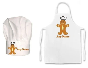 NIÑOS PERSONALIZADO Adorable Pan de Jengibre Hombre Chef Estampado Niños Chefs Sombrero/Delantal Set - Imagen 1 de 6