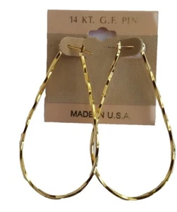 14K Gold over long 3 inch Hoop Twisted Earring Made in USA - Picture 1 of 4