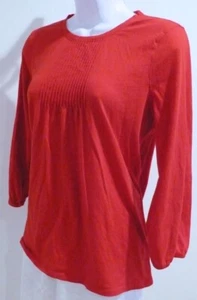 J.CREW Women's Red Cotton 3/4 Sleeve Front Pintuck Pleat T-Shirt Sz M - Picture 1 of 6