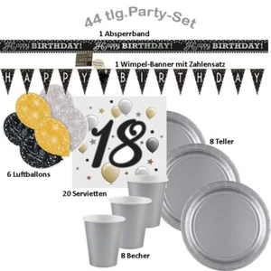 18. Geburtstag 44-tlg. Happy Birthday Party Set - Teller Becher Servietten - Bild 1 von 1