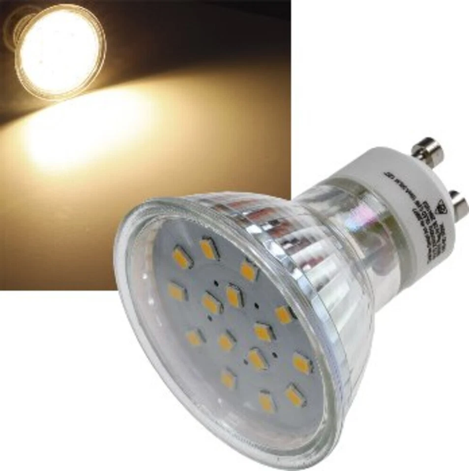 ChiliTec H10 SMD LED Strahler Spot Reflektor GU10 15 LED 3000K 50Lm 120° 0,8W