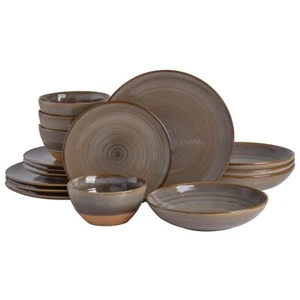 Gibson Elite 16-Piece Dreamweaver Double Bowl Dinnerware Set - Earthy Brown - Picture 1 of 6