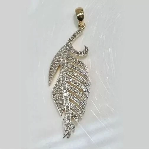 Pingente de pena de diamante 2 quilates corte redondo criado em laboratório folheado a ouro rosa 14K corrente 18" - Imagem 1 de 4