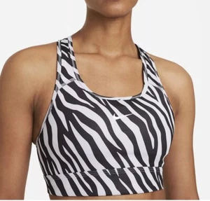 Women Nike Dri-FIT Icon Clash Zebra Support M Flaw New Black White Sports Bra - Picture 1 of 7