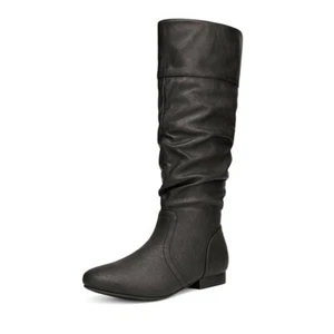 DREAM PAIRS Wide Calf Knee High Winter Boots Black Lather PU Size 9 - Picture 1 of 4