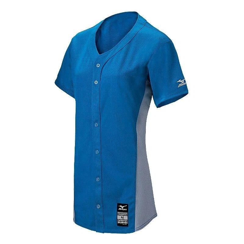 Camiseta deportiva profesional de juego de softbol con botones completos Mizuno para mujer, 350581, azul real/gris XL Foto 1 de 4