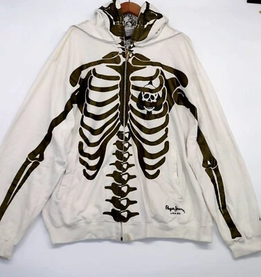 Chaqueta con Capucha Pepe Jeans London Estampado Esqueleto Blanca y Oliva 2XL Foto 1 de 4