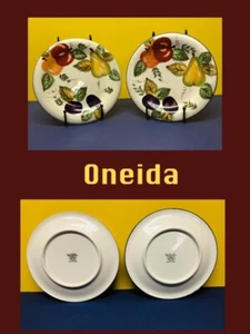Oneida Lot of 2  Vintage Fruit Hand Painted 8 Inch Diameter Bread Salad Plates - Picture 1 of 7