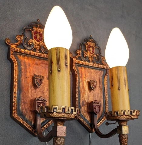 Beautiful Pair 1920's Bronze Sconces by HALCOLITE, Rewired & Restored (pair 3) Cover