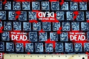 BTY*THE WALKING DEAD FACES*BLACK/WHITE/RED FACE MASKS 100% COTTON FLANNEL FABRIC - Picture 1 of 4