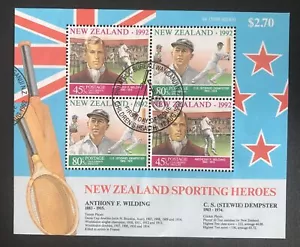 New Zealand 1992 Health "Sporting Heroes" Mini Sheet First Day of Issue Stamped - Picture 1 of 1