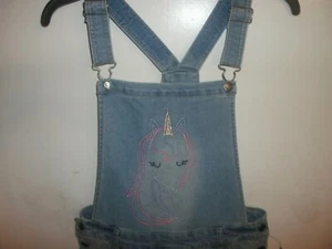 CAT & JACK Girls Denim Jean Bib Overalls Pants Unicorn sizes L, XL, XXL (B38) - Picture 1 of 6