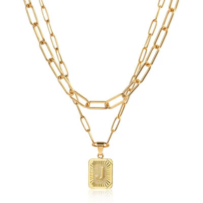 Collar colgante de doble clip para mujer chapado en oro con letra inicial de la A a la Z Foto 1 de 4