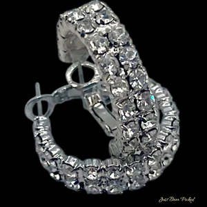 Strass Clip Ohrringe Creolen rund silber - Bild 1 von 2