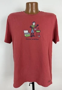 Life Is Good Vintage Chillin & Grillin T-Shirt Men Medium M Outdoors Dad BBQ Red - Picture 1 of 13